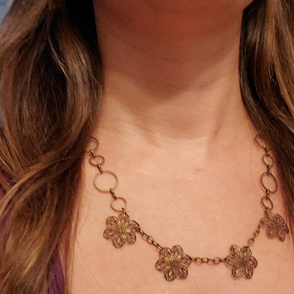 Hand Crafted Jewelry - Adjustable Bronze Colored Flower & Circle Necklace